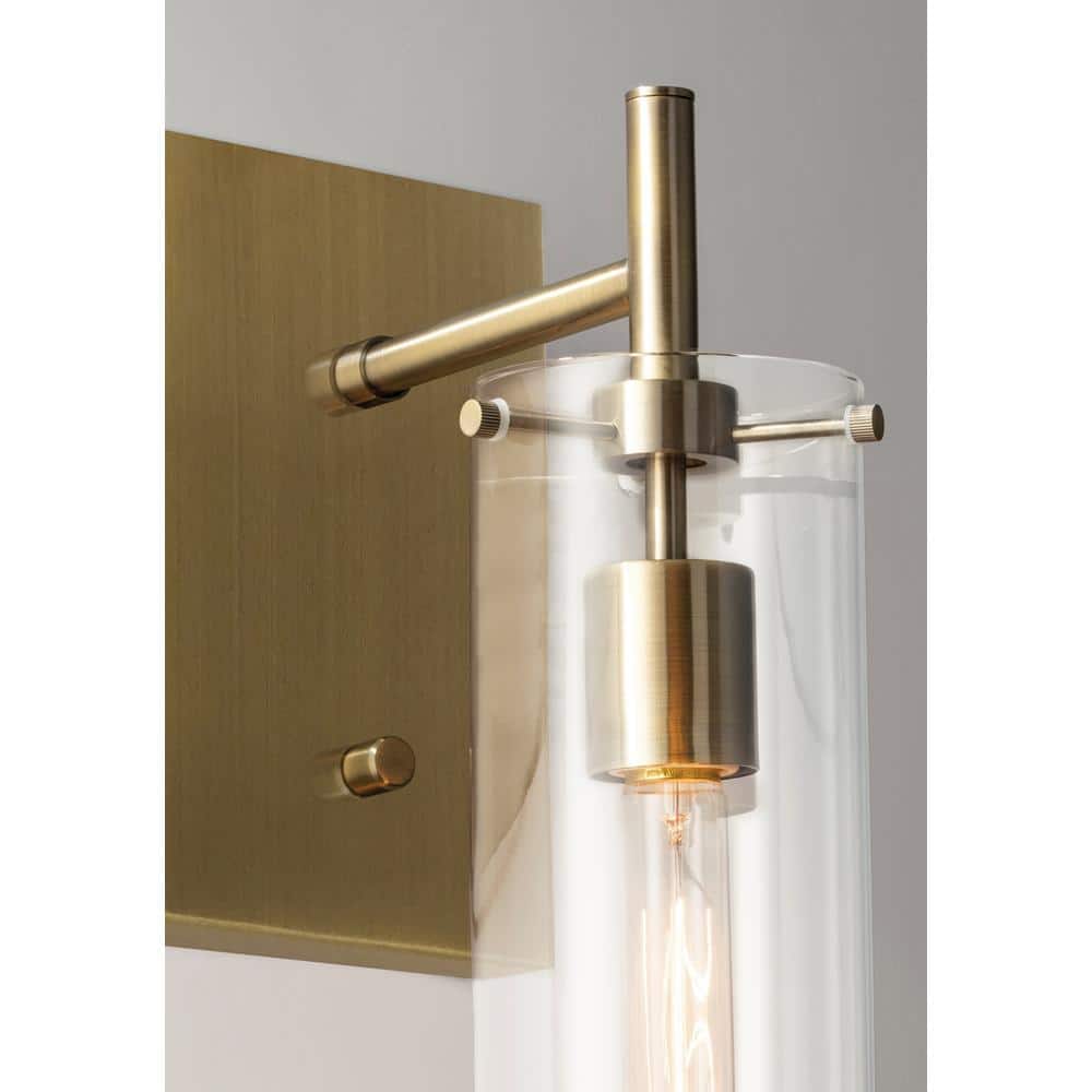 Dalton Industrial Clear Glass & Antique Brass Wall Sconce