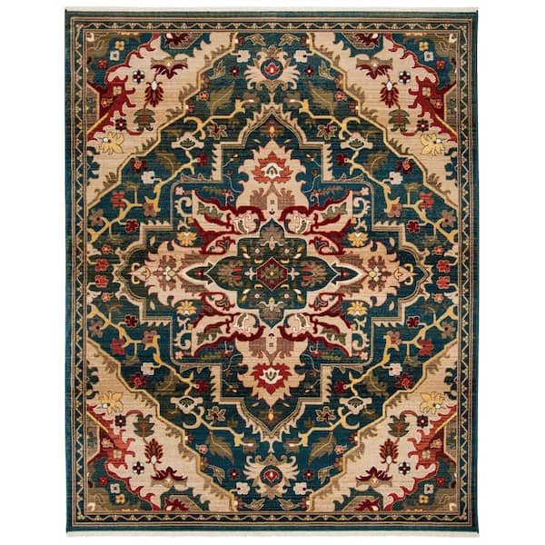 Kashan 7 ft. x 9 ft. Blue/Beige Border Area Rug
