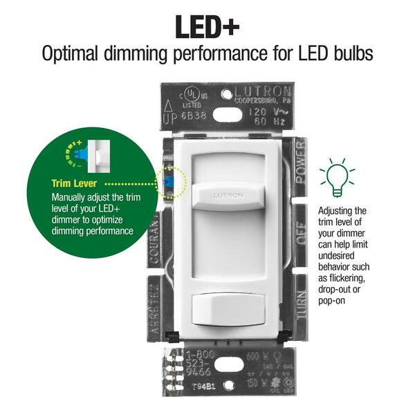 Lutron Toggler TGCL-153P-WH-3 Single-Pole/3-Way LED Dimmer Switch, 150W, White