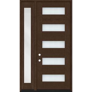 Regency 51 in. x 80 in. 5L Modern Clear Glass RHIS Hickory Stain Mahogany Fiberglass Prehung Front Door w/12 in. SL