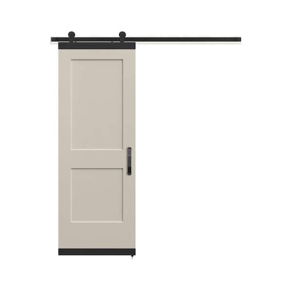 JELD-WEN 30 in. x 84 in. Monroe Primed Smooth Molded Composite MDF Barn Door with Rustic Hardware Kit