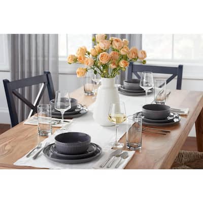Prescott 16-Piece Charcoal Gray Stoneware Dinnerware Set (Service for 4)
