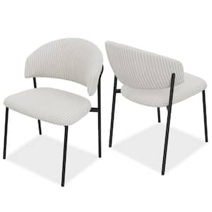 White Corduroy Upholstered Dining Chairs with Metal Legs(Set of 2 White Chairs)