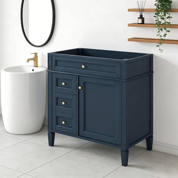 30 in. Bath Vanity Cabinet without Top in Blue, Solid Wood Modern Bathroom Storage Cabinet with 2 Drawers