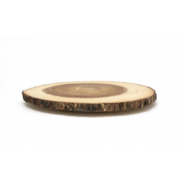 Lipper Acacia Wooden 16 in. Large Slab Lazy Susan with Bark Rim