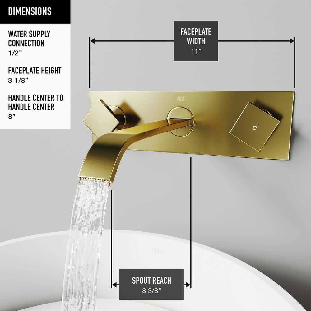 Matte Gold Two-Handle Wall Mount Bathroom Faucet