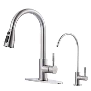 Single Handle Pull Down Sprayer Kitchen Faucet with Water Filter Faucet in Brushed Nickel