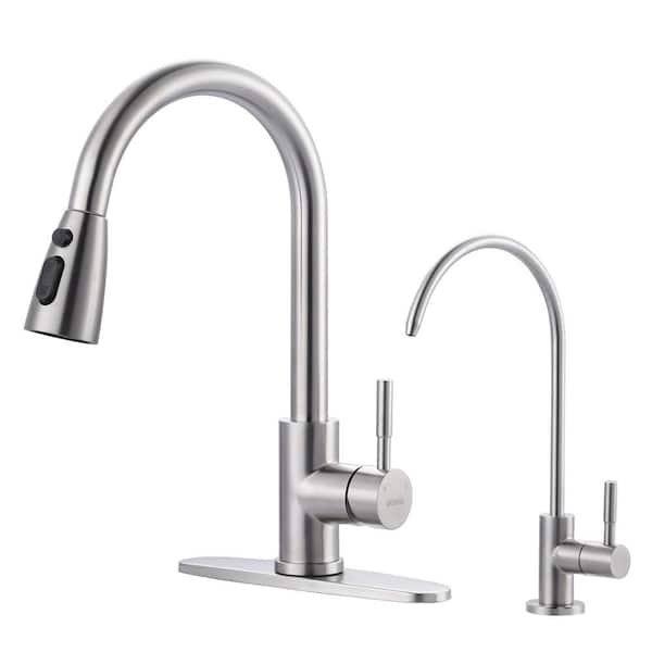 WOWOW Single Handle Pull Down Sprayer Kitchen Faucet with Water Filter Faucet in Brushed Nickel