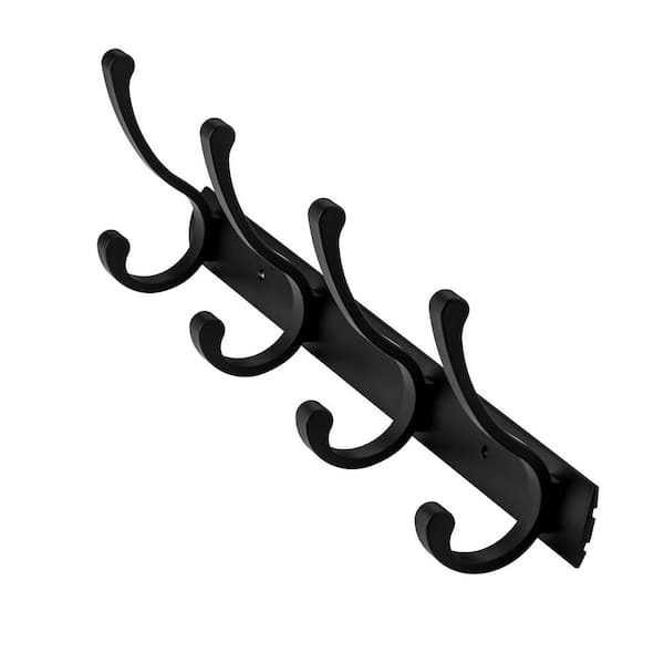 14 in. Aluminum Wall Mounted J-Hook Robe/Towel Hook Coat Rack Hook Rail with 4-Hooks in Black