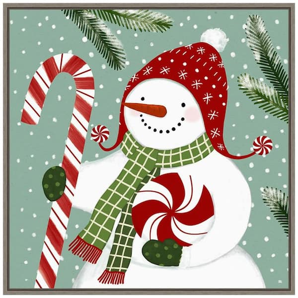 Amanti Art 22 in. Peppermint Snowman II Christmas Holiday Framed Canvas Box Wall Art