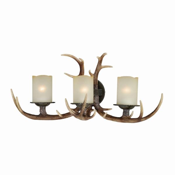 Yoho 27.75 in. W 3-Light Bronze Rustic Antler Bathroom Vanity -Light Fixture