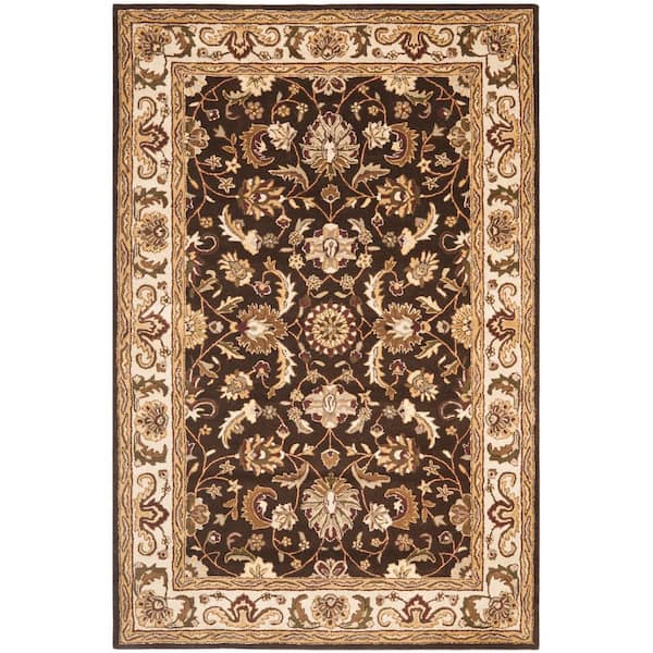 Royalty 4 ft. x 6 ft. Chocolate/Beige Border Ornate Area Rug