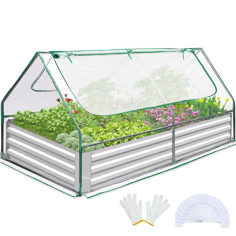 6 ft. x 3 ft. x 1 ft. Metal Raised Garden Bed with Cover, 20 Piece T Tags and 1 Pair of Gloves Included, Silver price history on PriceWatchPro