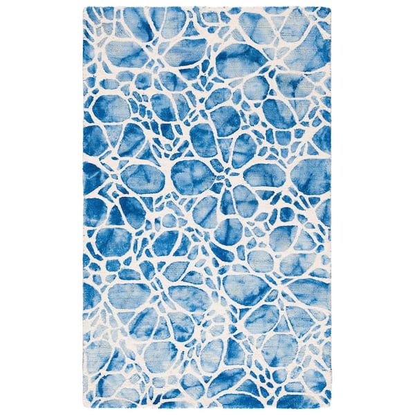 Dip Dye 3 ft. x 5 ft. Ivory/Blue Geometric Caustics Area Rug