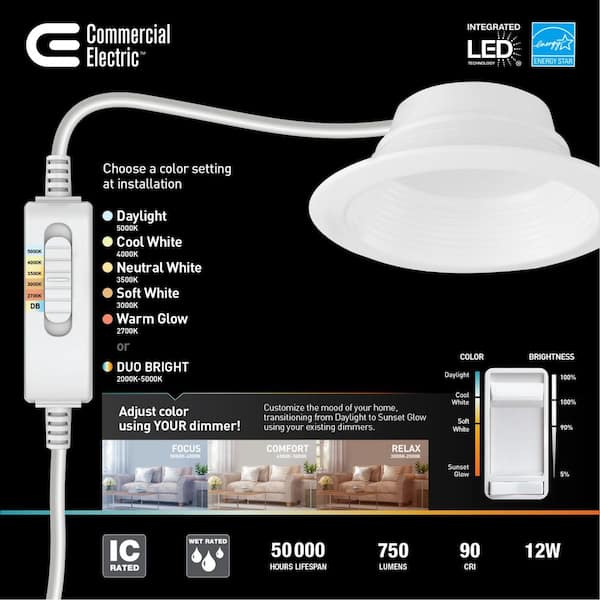 Elite Series 4 in. LED DuoBright, 3-Level Lumen Select, Deep Baffle Canless Recessed Light, Adjustable CCT