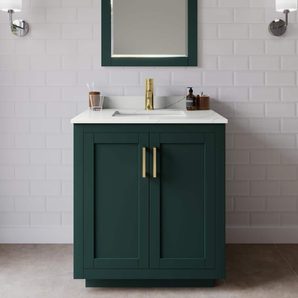 Miranda 30 in. W x 22 in. D x 33.75 in. H Single Bath Vanity in Green with Giotto Quartz Top price history on PriceWatchPro