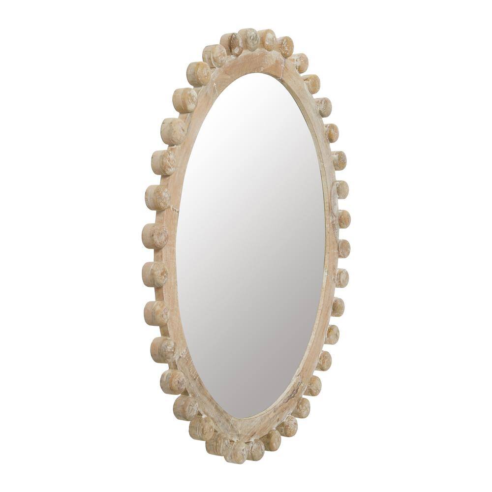 Whitewashed Mango Wood Round Wall Mirror
