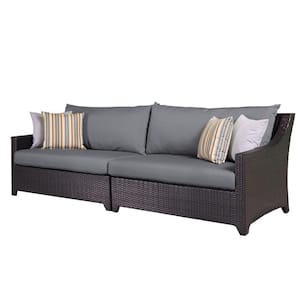 Deco Wicker Outdoor Patio Sofa with Sunbrella Charcoal Gray Cushions
