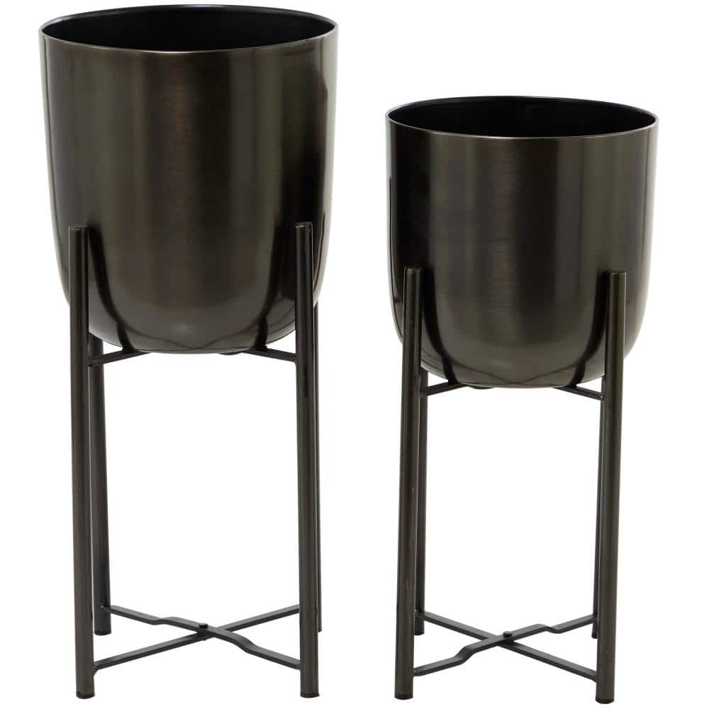 Set of 2 Black Iron Indoor/Outdoor Planters with Stands
