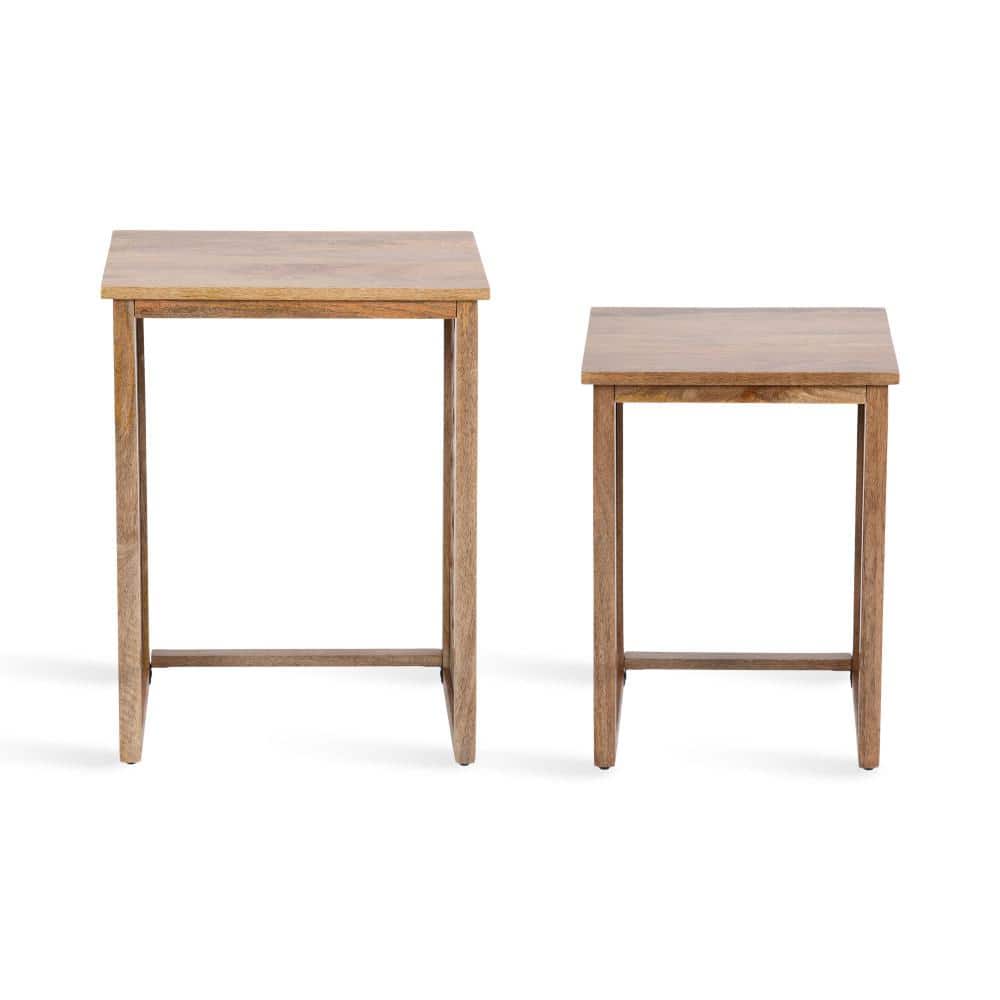 Natural Mango Wood Hand-Carved Nesting Tables, Set of 2