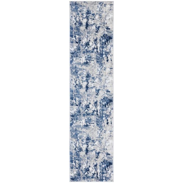 SAFAVIEH Skyler Gray/Navy 2 ft. x 9 ft. Abstract Distressed Runner Rug