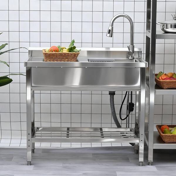 20 in. D x 39 in. W Freestanding Laundry/Utility Sink in Stainless Steel with Faucet