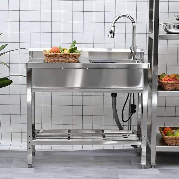 20 in. D x 39 in. W Freestanding Laundry/Utility Sink in Stainless Steel with Faucet