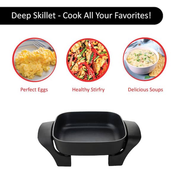 8 sq. in. Black Nonstick Electric Skillet with Glass Lid