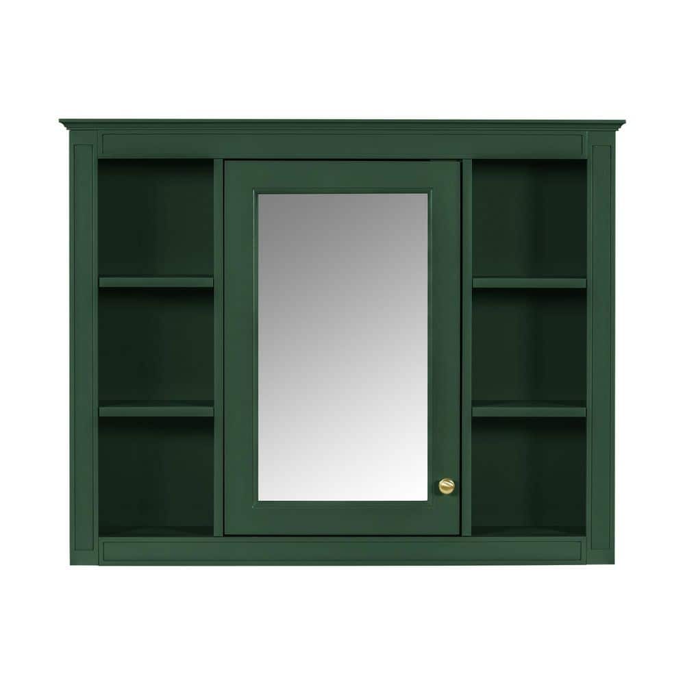 35.03 in. W x 27.50 in. H Green Rectangular Wood Medicine Cabinet with Mirror with 6 Open Shelves price history on PriceWatchPro
