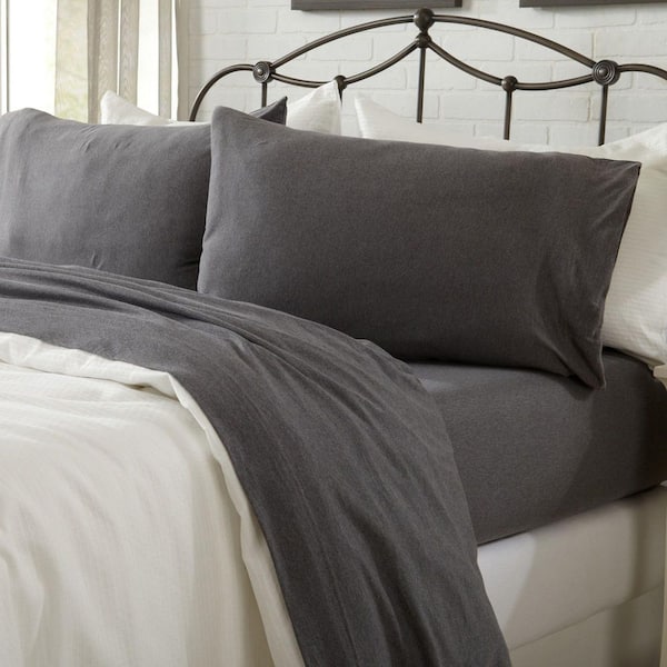 4-Piece Gray Solid Jersey Knit Cotton King Deep Pocket Sheet Set