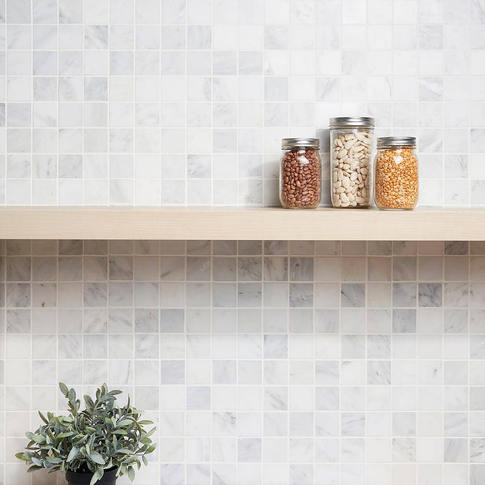 White 12x12 Honed Marble Mosaic Tile