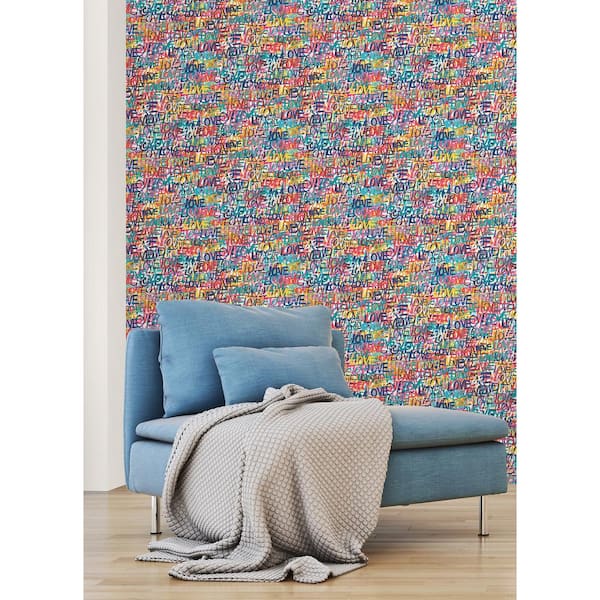 Blue Indio Multicolor Love Scribble Wallpaper