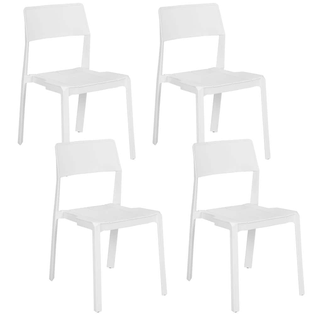 Modern Plastic Dining Chairs Set of 4, Stackable Armless Kitchen Chairs, Lightweight Outdoor Chairs for Patio, White price history on PriceWatchPro