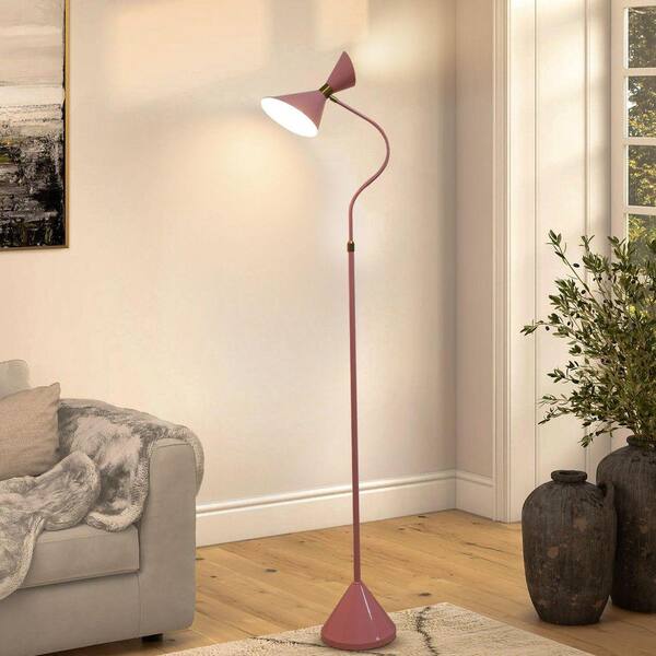 HKMGT 65 in. Pink 2-Light Arc Floor Lamp for Living Room with