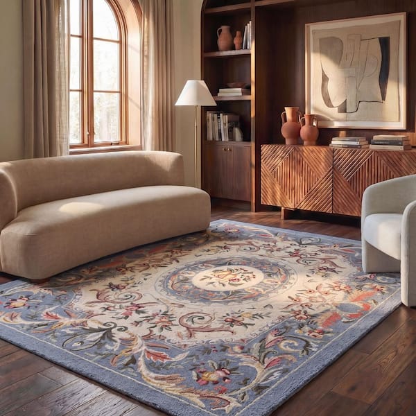 Chelsea 8 ft. x 10 ft. Blue Scroll Area Rug