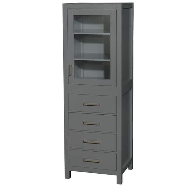 Wyndham Collection Sheffield 24 in. W x 20 in. D x 71.25 in. H Dark Gray with Brushed Chrome Trim Linen Cabinet