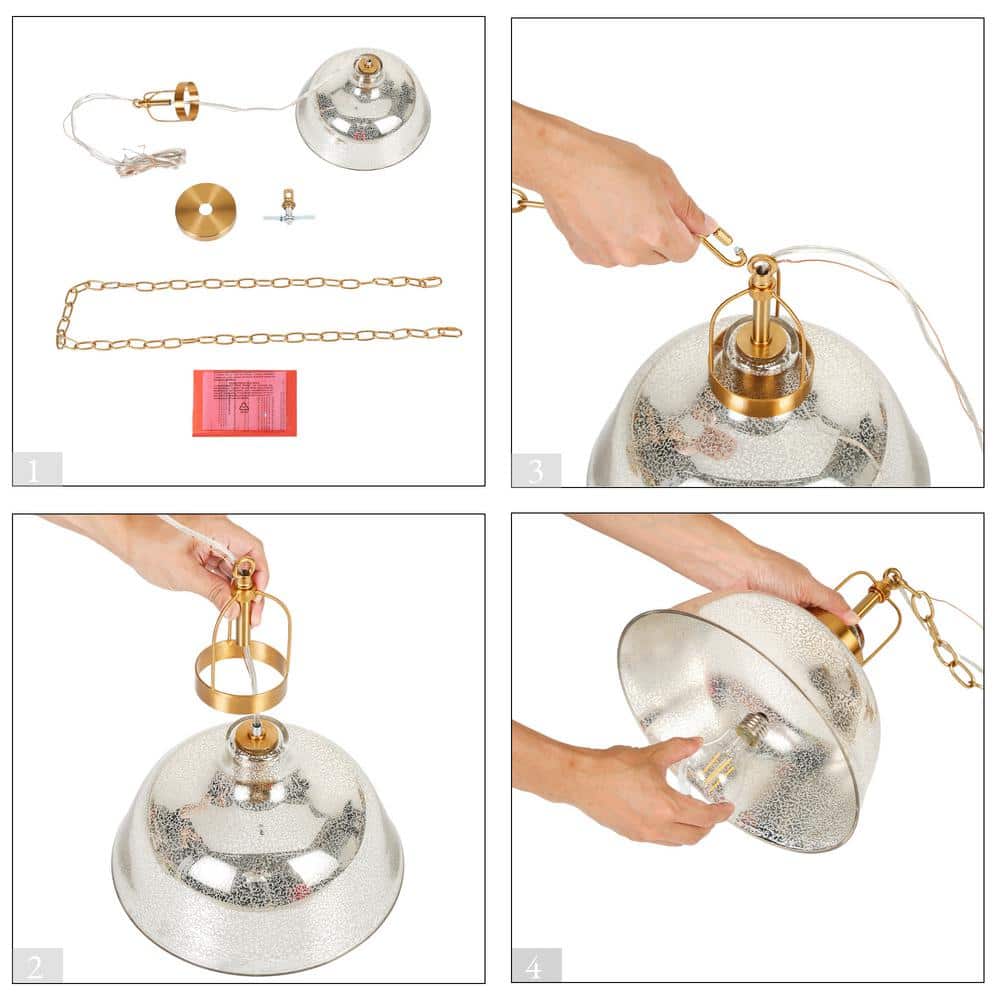 Swarajism Polished Brass and Mottled Glass Pendant Light