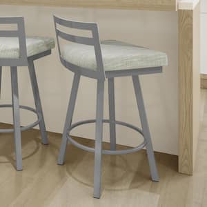 Derek 26 in. Grey White Woven Fabric Glossy Grey Metal Swivel Counter Stool