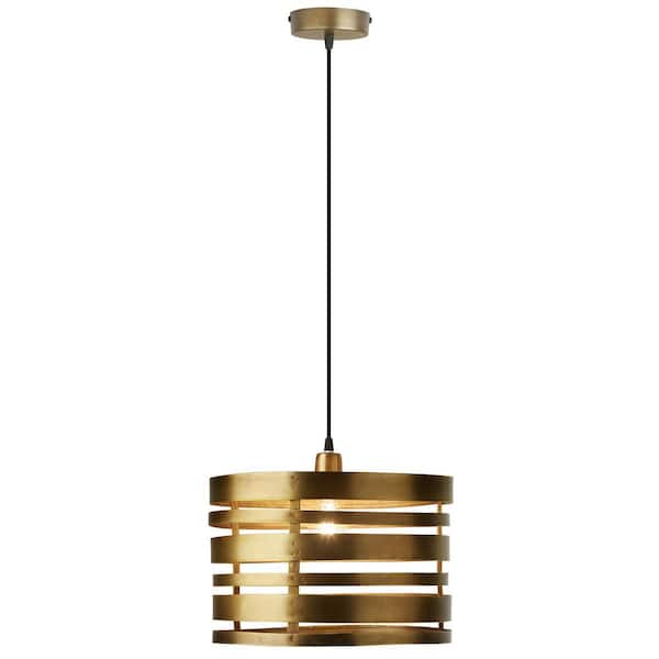 River of Goods Maxim 1-Light Brushed Gold Shaded Pendant Light with ...