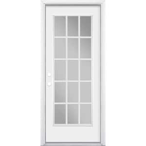 32 in. x 80 in. White 15 Lite Right-Hand Inswing Primed Steel Prehung Front Exterior Door with Brickmold