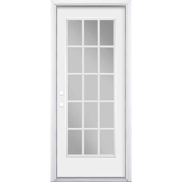 Masonite 32 in. x 80 in. White 15 Lite Right-Hand Inswing Primed Steel Prehung Front Exterior Door with Brickmold
