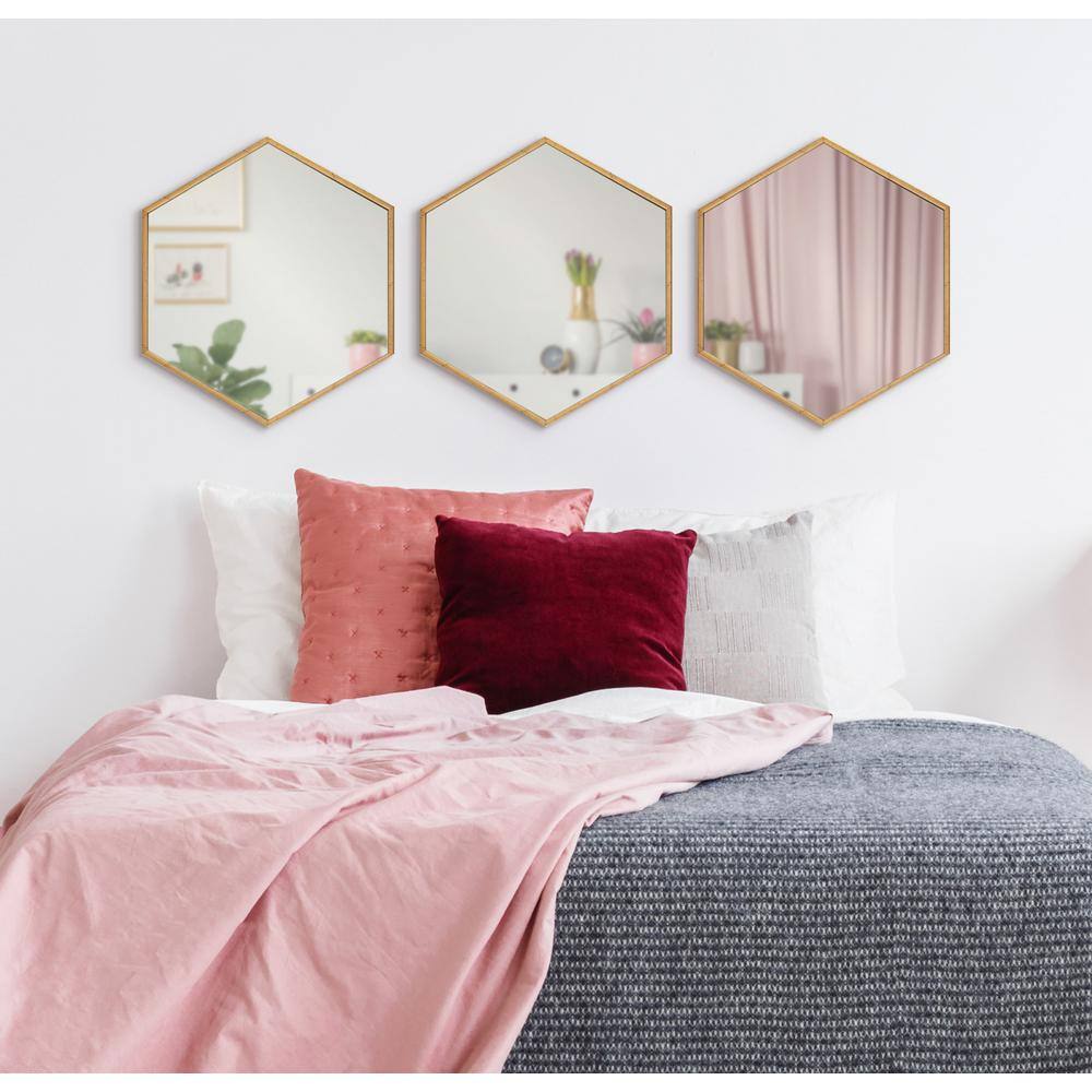 Rhodes Gold Hexagon Wall Mirror Set, 14x16 inches