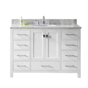 Caroline Avenue 49 in. W Bath Vanity in White with Marble Vanity Top in White with Round Basin