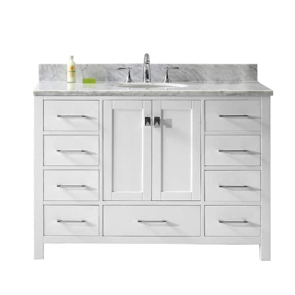 Virtu USA Caroline Avenue 49 in. W Bath Vanity in White with Marble Vanity Top in White with Round Basin