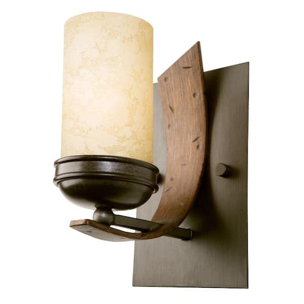 Varaluz Aizen 1-Light Artisanal Hand-Worked Chrome Vanity Light with Aspen Bronze Accents and Tea Stained Glass