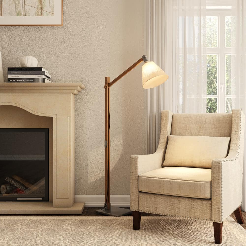 Walden Adjustable Arc Floor Lamp with Off-White Shade and Satin Steel Base
