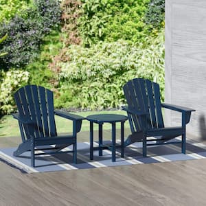 Vesta 3-Piece Navy Blue Outdoor Plastic Adirondack Chair and Table Set