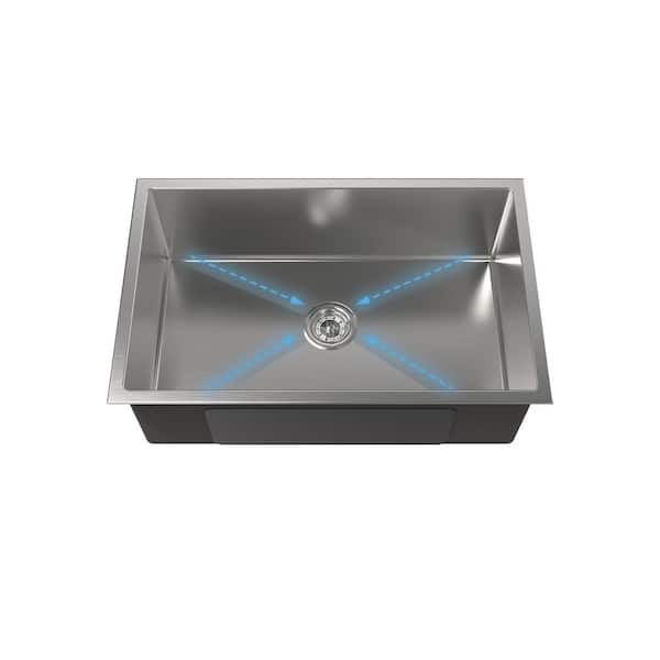27 in. Undermount Single Bowl 20-Gauge Gray Stainless Steel Kitchen Sink with Drain and Hook