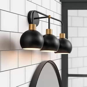 Joree 21.6 in. 3-Light Black Modern Metal Bowl Globe Shape Bathroom Vanity Lights For Mirror Linear Wall Sconces