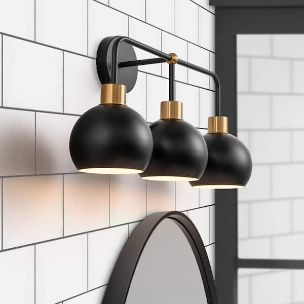 RRTYO Joree 21.6 in. 3-Light Black Modern Metal Bowl Globe Shape Bathroom Vanity Lights For Mirror Linear Wall Sconces